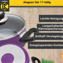 Aluguss-Topfset, 17-teilig lila