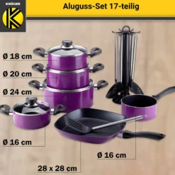 Aluguss-Topfset, 17-teilig lila