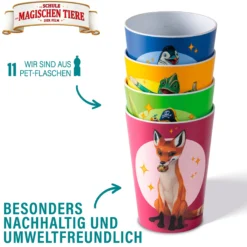 AWAVE Die Schule der Magischen Tiere Trinkbecher 250 ml rPET Set 4-teilig, mit Eichstrich