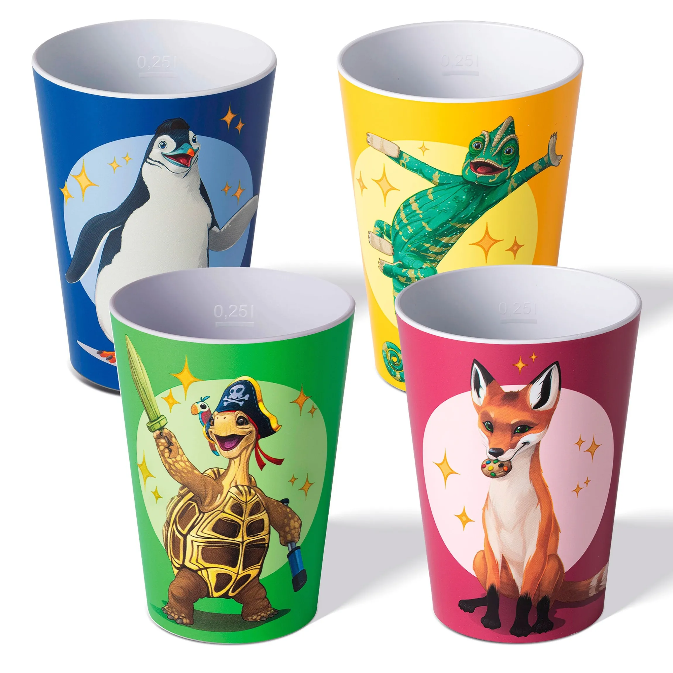 AWAVE Die Schule der Magischen Tiere Trinkbecher 250 ml rPET Set 4-teilig, mit Eichstrich