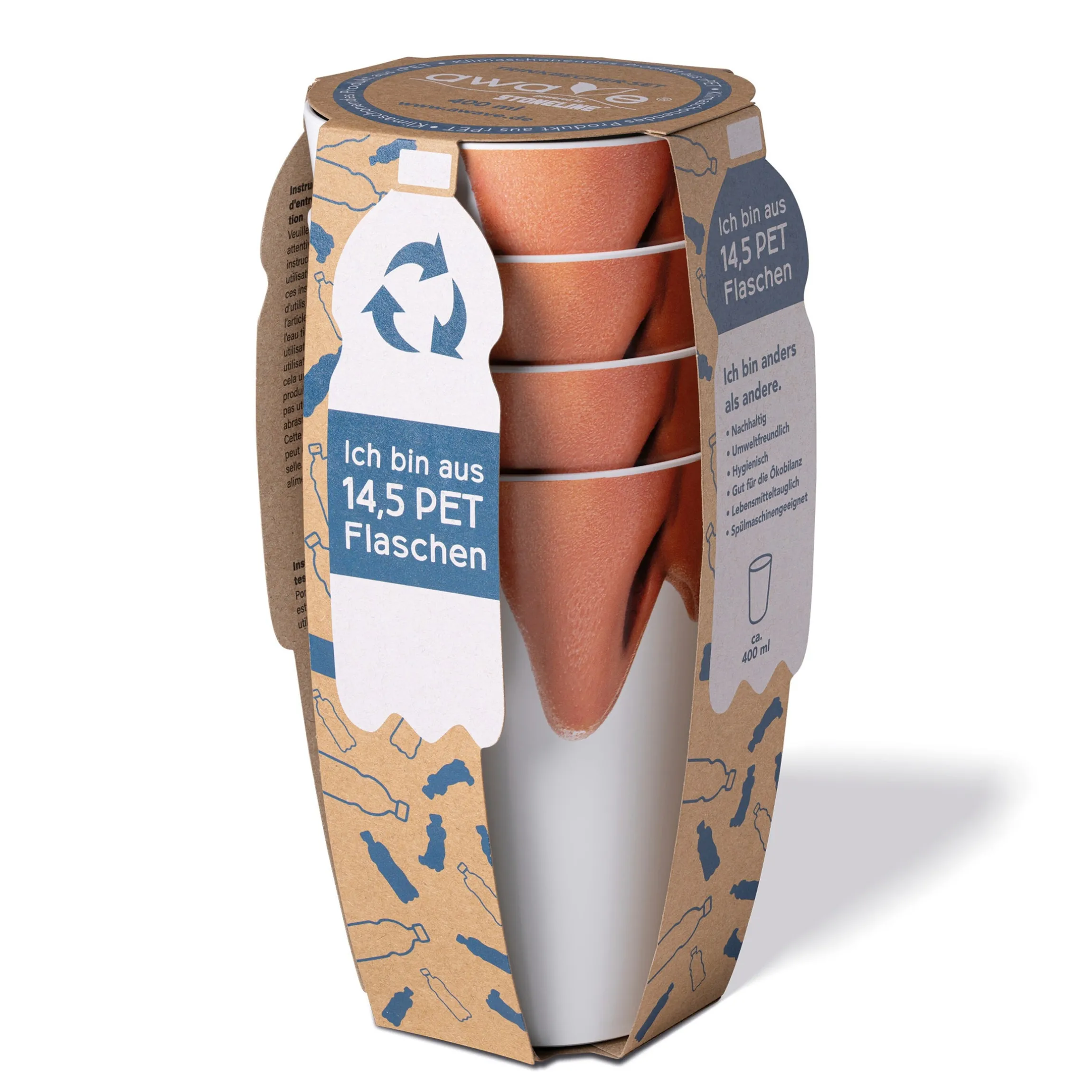 AWAVE Trinkbecher 400 ml rPET Set 4-teilig, mit Eichstrich