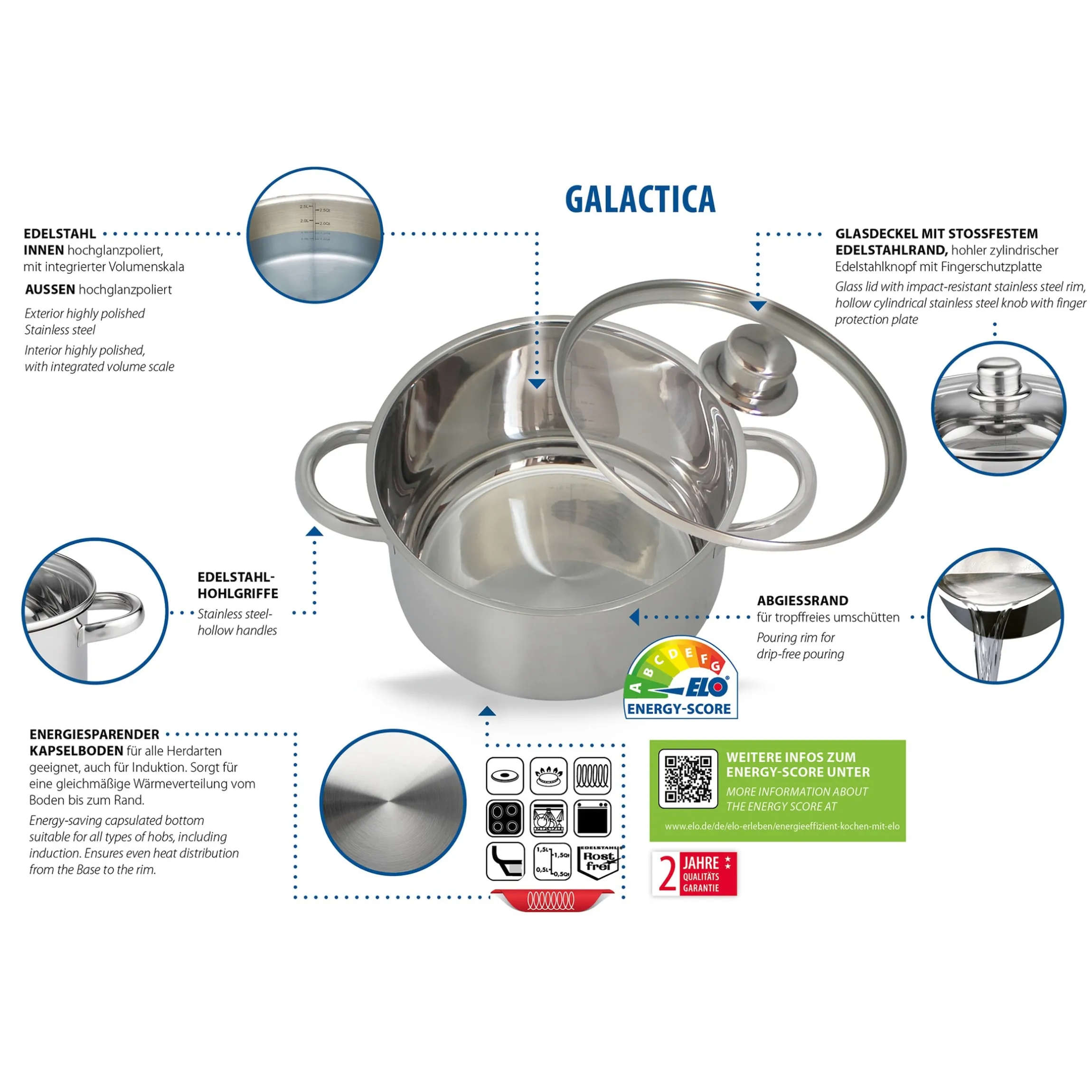 Basic Topfset "Galactica" mit Hohlgriffen, 15-teilig