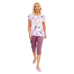 Capri-Schlupfhose mit Biese aubergine