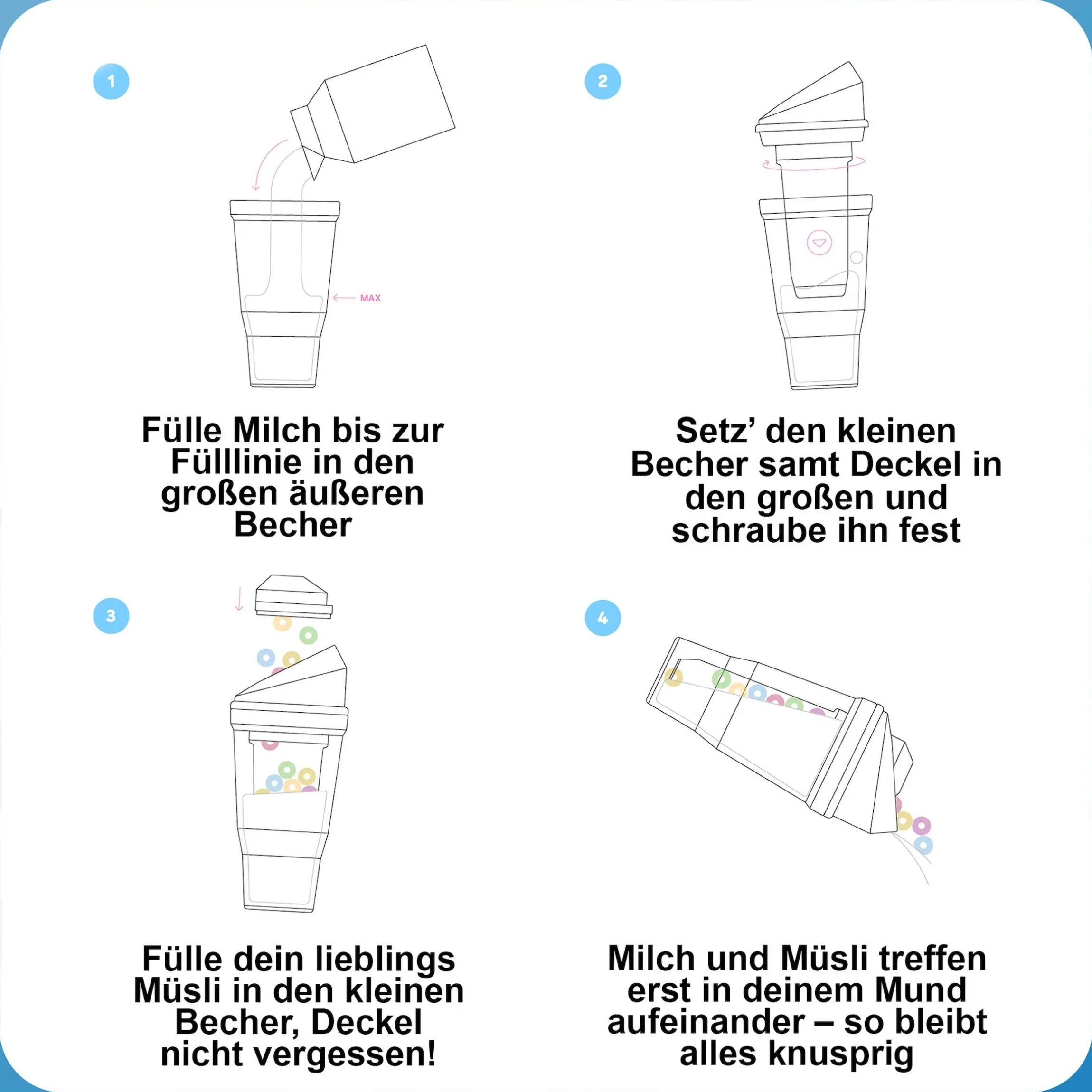 CrunchCup Original Tragbarer Müslibecher To Go 260 + 250 ml | Blau