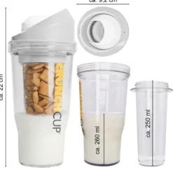 CrunchCup Original Tragbarer Müslibecher To Go 260 + 250 ml | Weiß