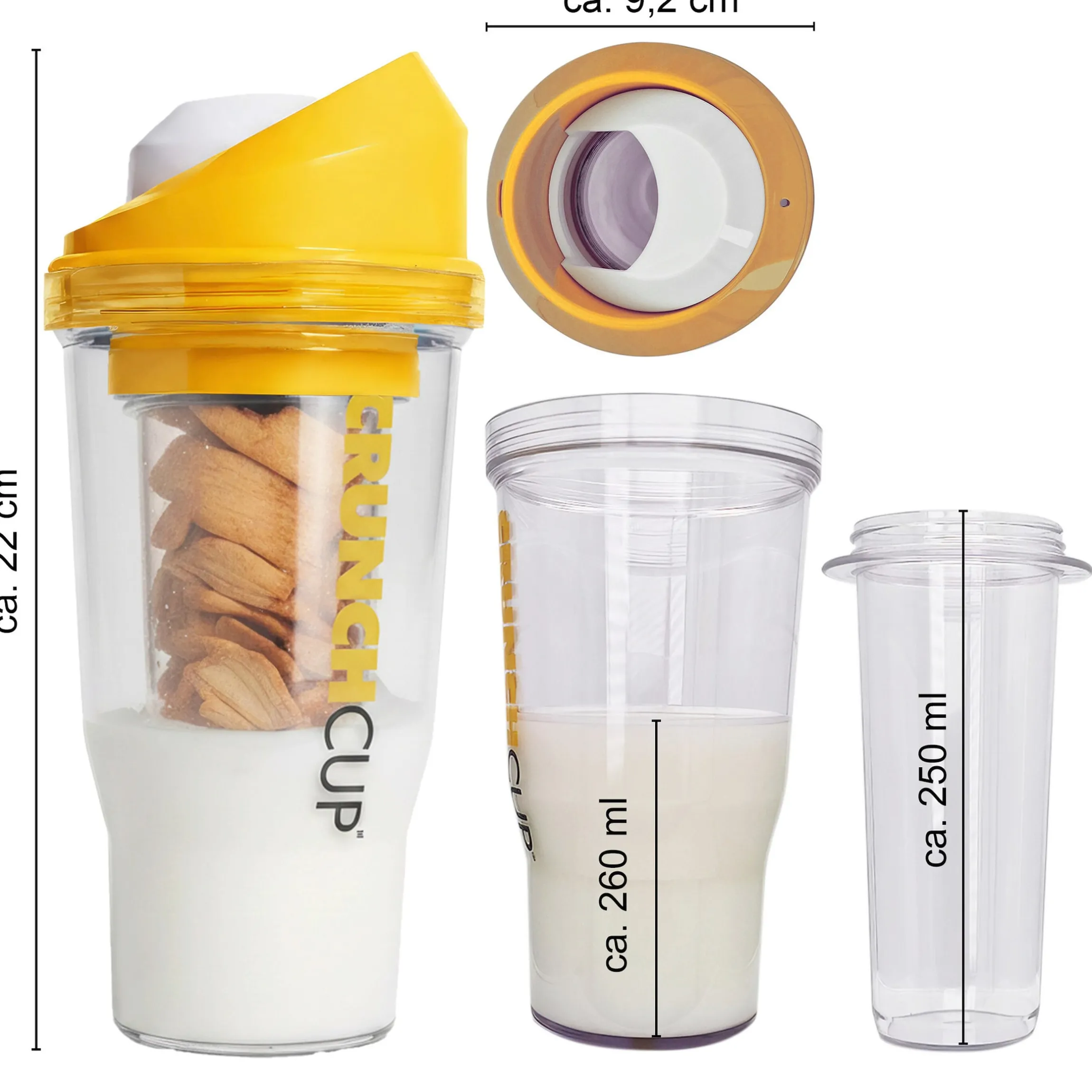 CrunchCup Original Tragbarer Müslibecher To Go 260 + 250 ml | Gelb
