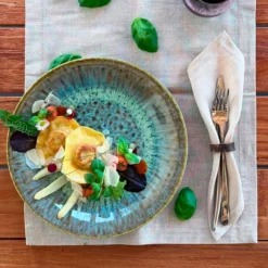 Desserteller-Set, Steinzeug Flussufer blau, grün, braun