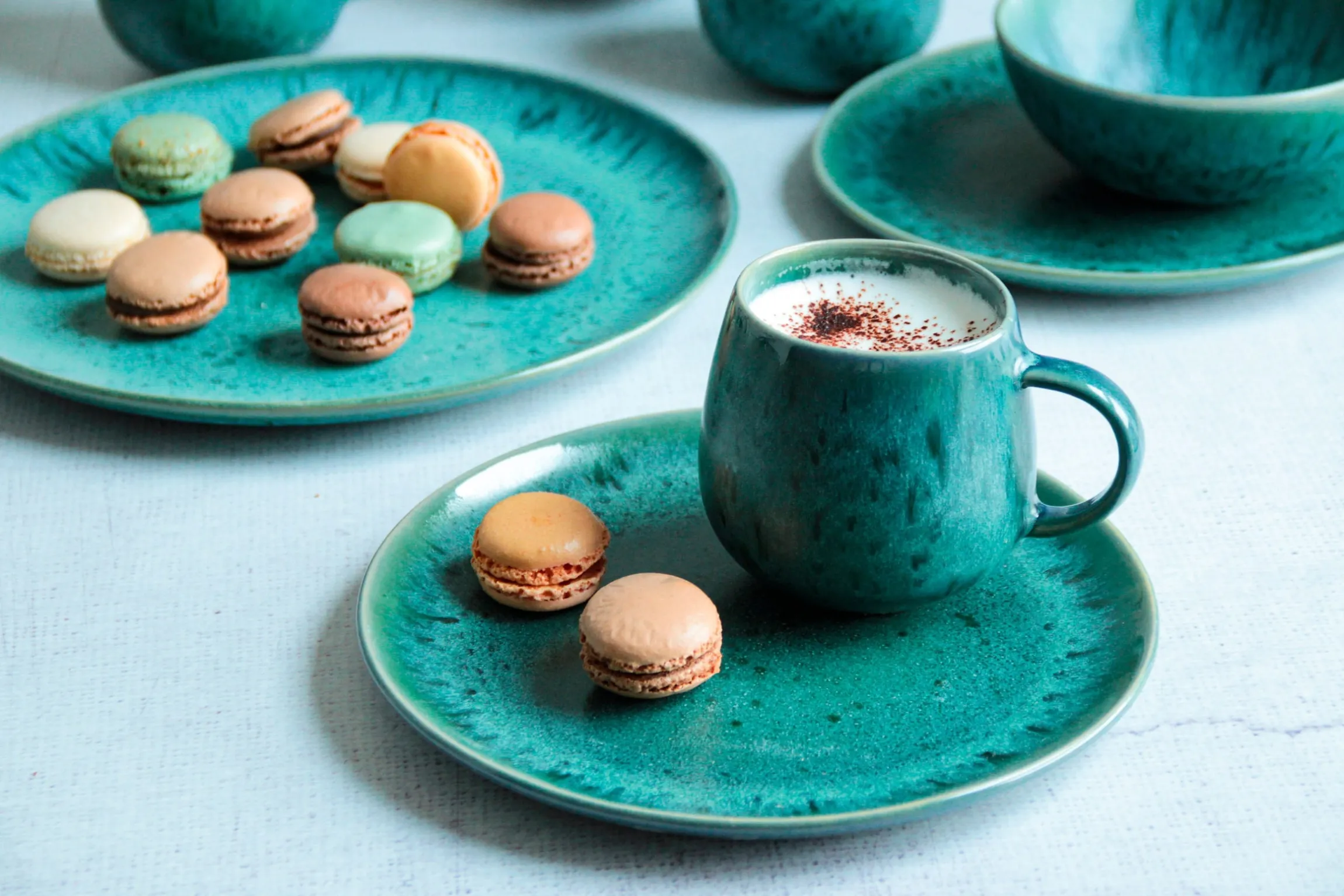 Dessertteller-Set, Steinzeug Carellia Blau