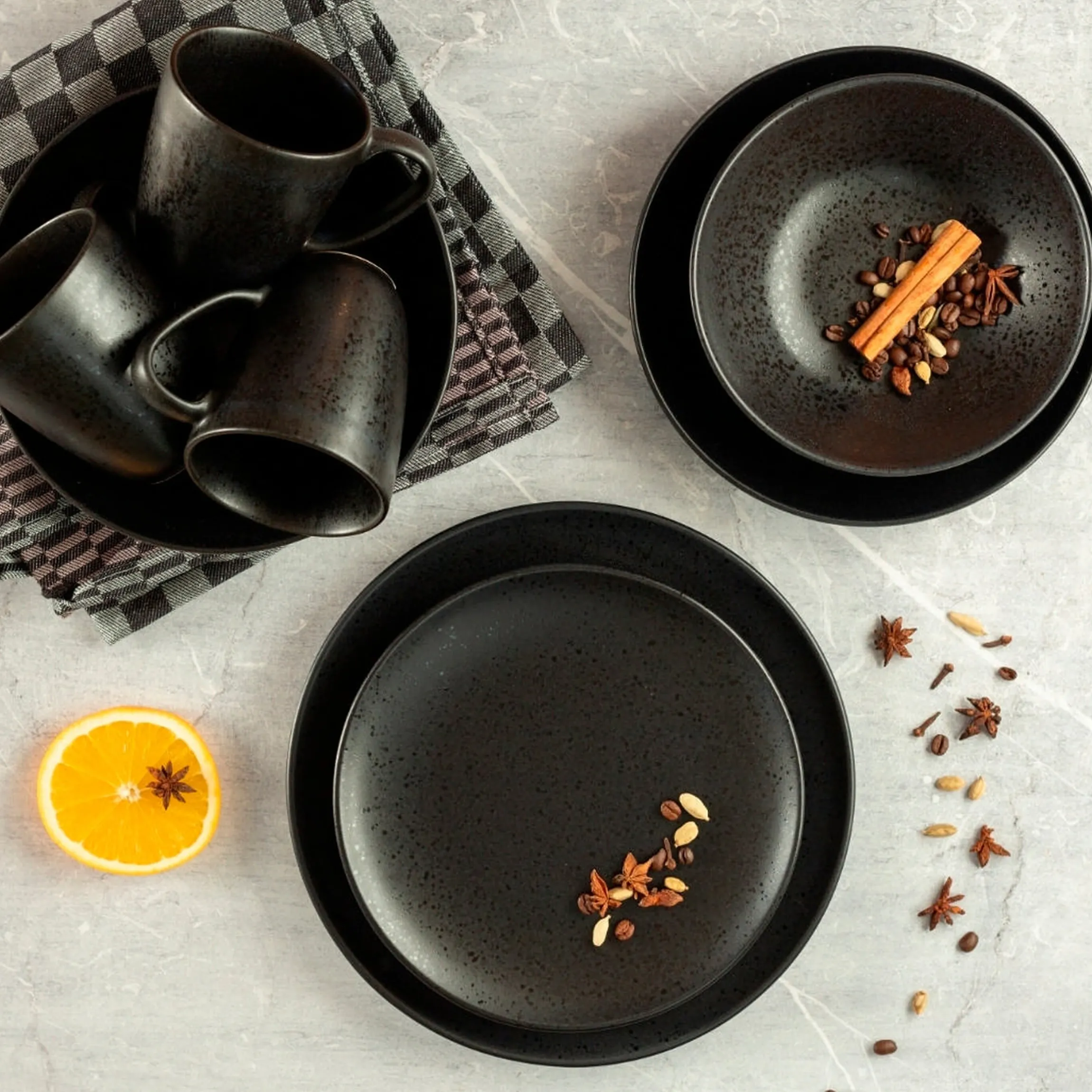 Dessertteller-Set, Steinzeug Essential
