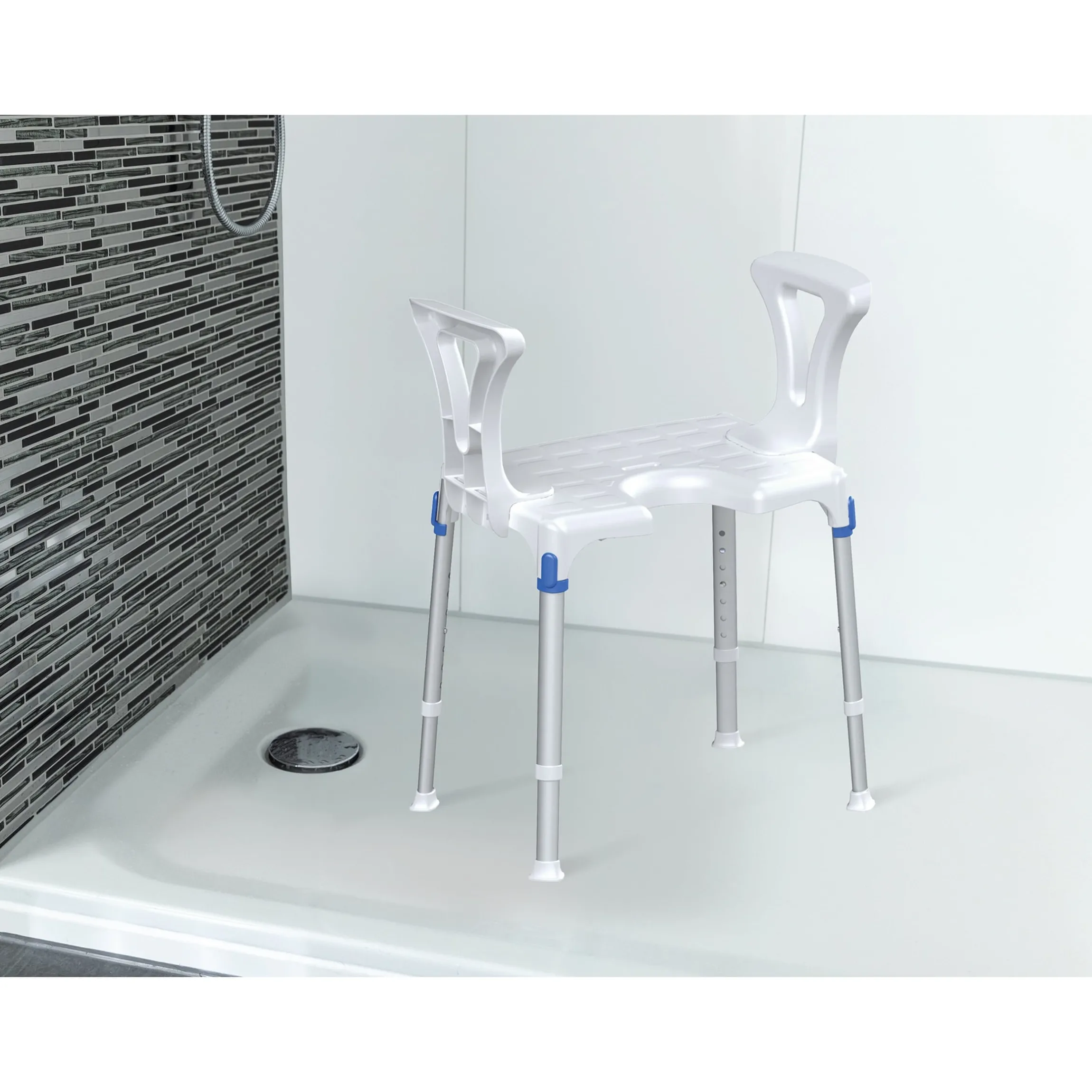 Duschhocker "laguna" mit Hygieneausschnitt & Armlehne