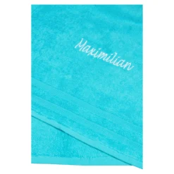 Duschtuch personalisiert mit Namen, 70x140 cm, 100% Baumwolle türkis