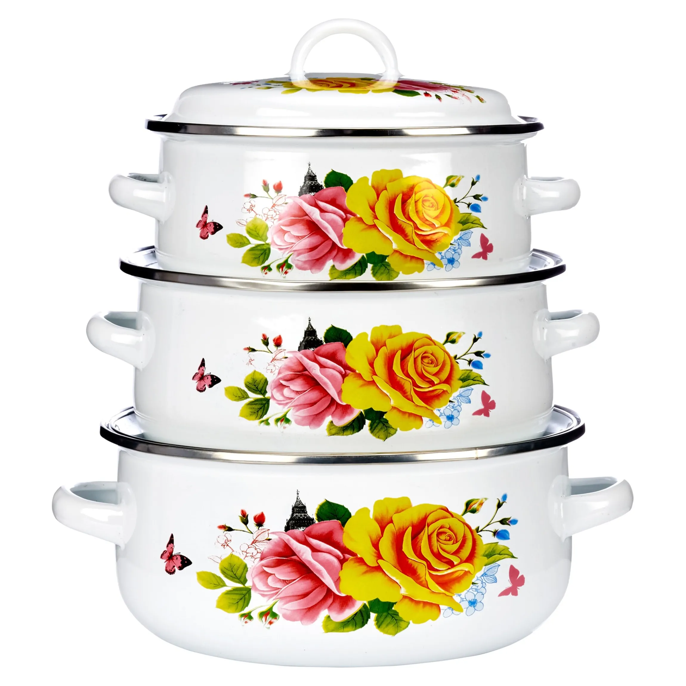 Emaille-Topfset "Rosenpracht", 6-teilig