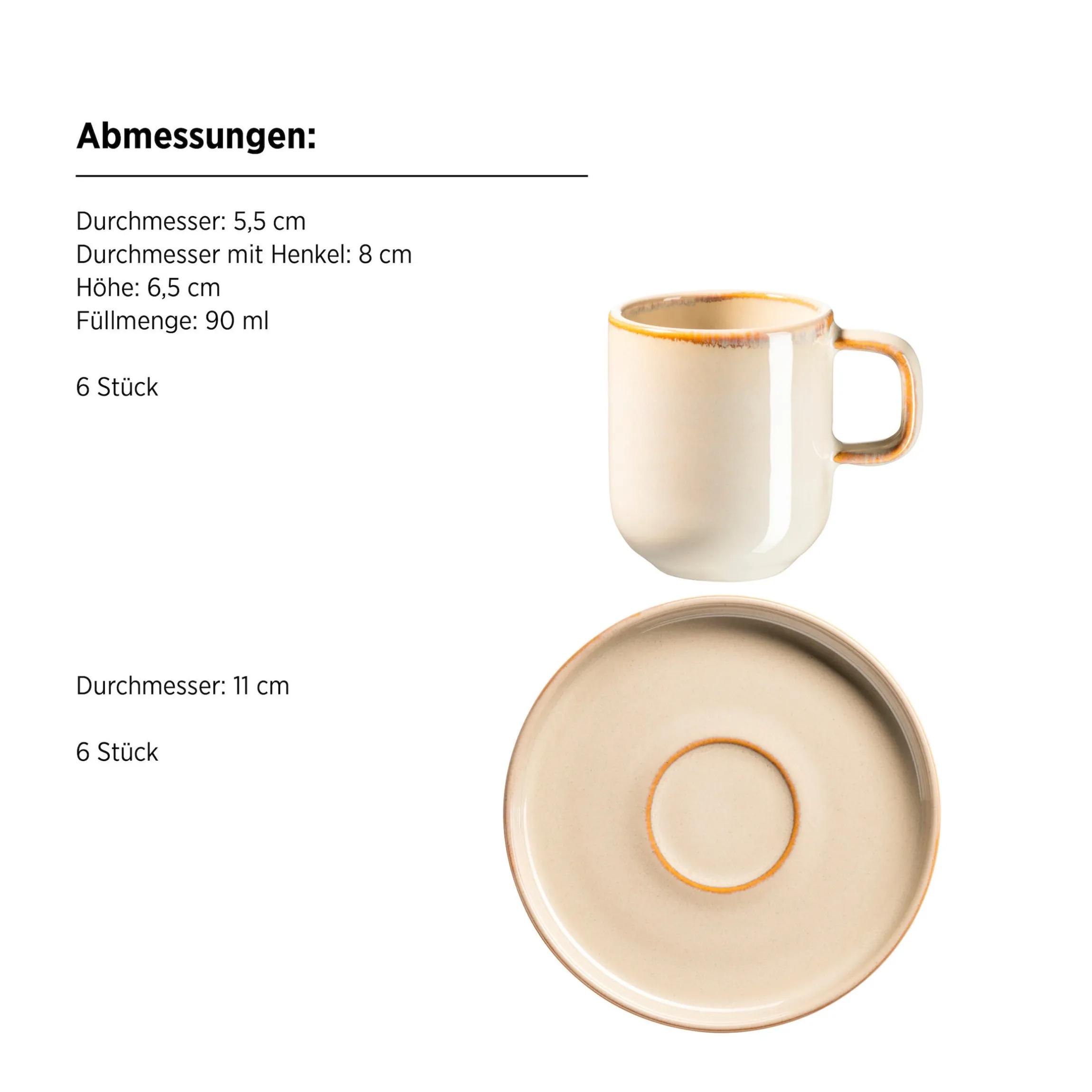 Espressotassen-Set, Steinzeug Cordelia Sand