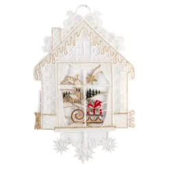 Fensterbild-Stickerei aus Plauener Spitze Winterhaus