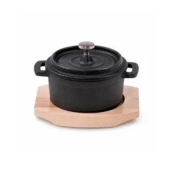 Freyersbacher Mini Cocotte 9 cm Gusseisen, Kleiner Emaille Topf | Rund, mit Brett und Tuch