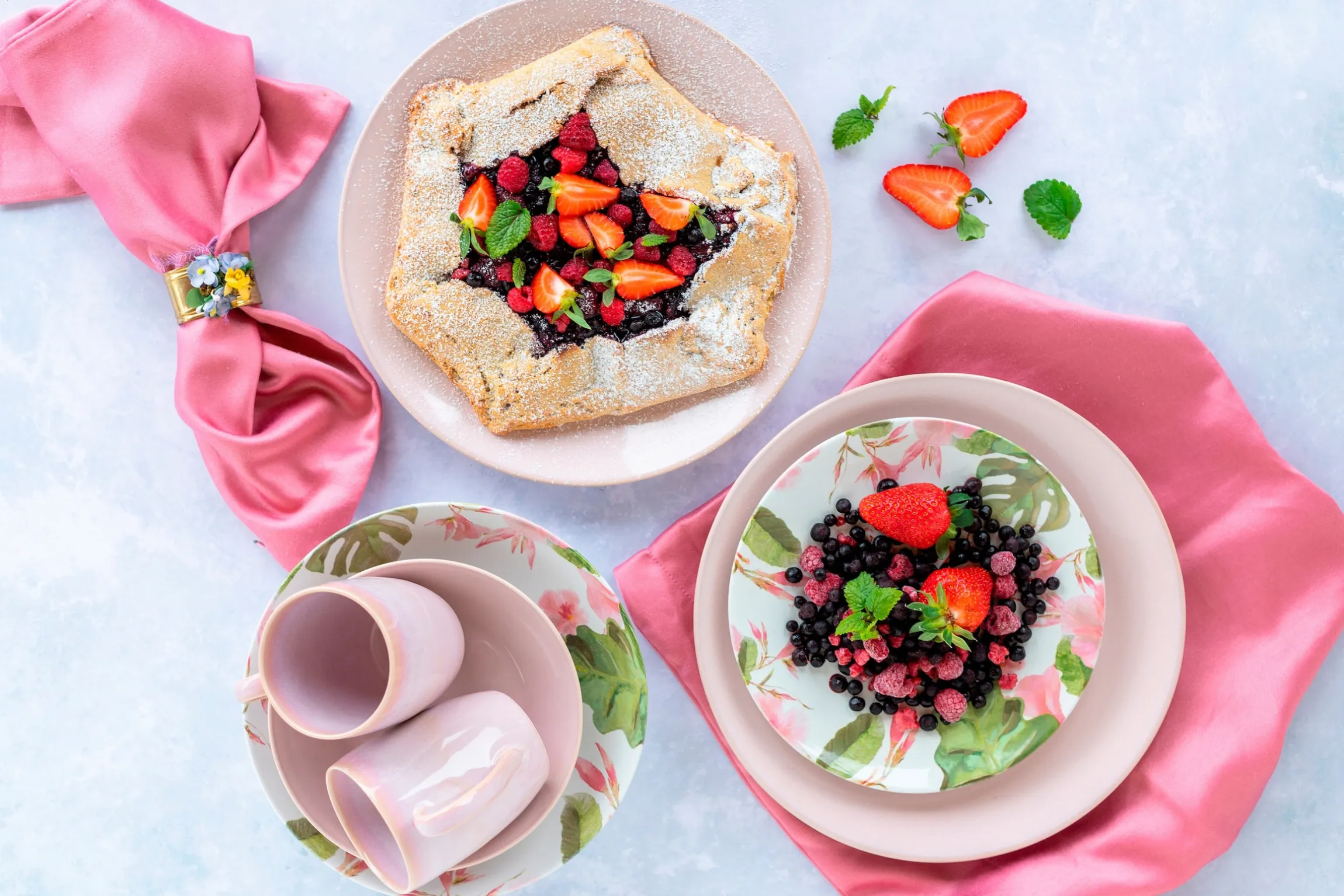 Frühstücksset, Keramik Ossia Mint / Weiß / Rot