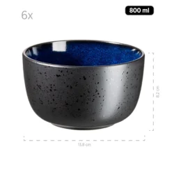 Frühstücksset, Steinzeug NIARA Schwarz / Blau