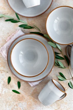 Frühstücksset, Steinzeug Smoky's Weiß