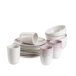 Geschirr-Set, Steinzeug Alpenwiese Beere / Creme