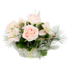 Gesteck "Rose" im Weidenkorb hellrosa