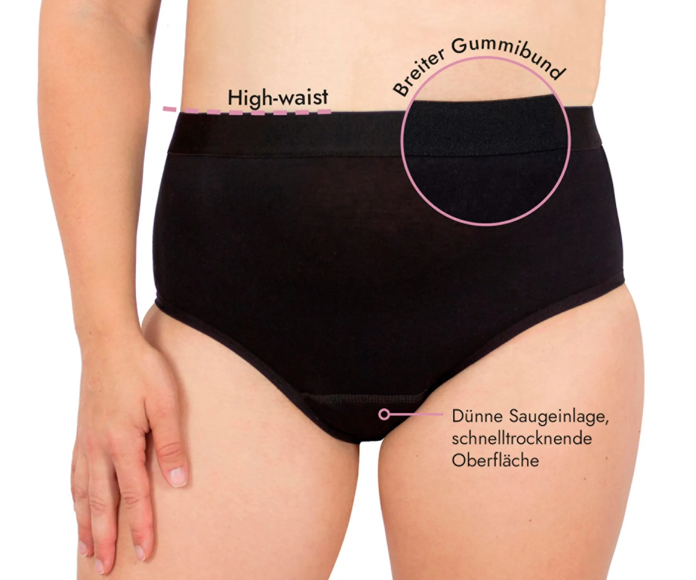 High-waist Slip mit Saugeinlage Schwarz