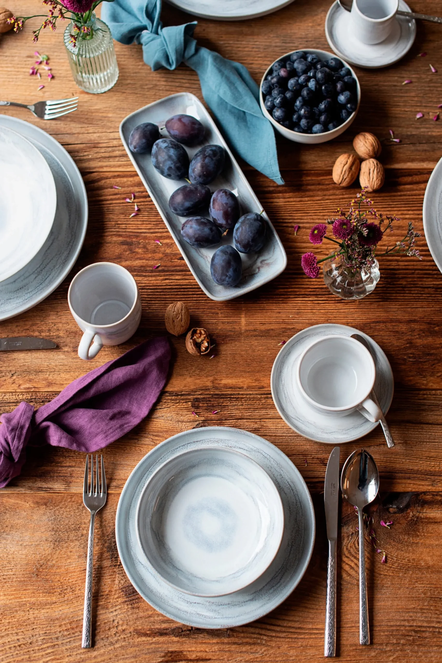 Kaffeeobertassen-Set, Steinzeug TIEFER SEE Grau / Weiß