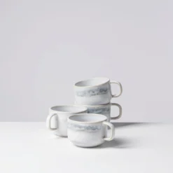 Kaffeeobertassen-Set, Steinzeug TIEFER SEE Grau / Weiß