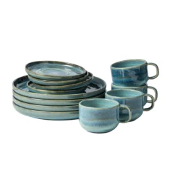 Kaffeeservice, Steinzeug TIEFER SEE Blau / Grün