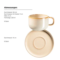 Kaffeetassen-Set, Steinzeug Cordelia Sand