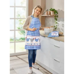 Küchentextilien-Set Schürze & Topflappen „Hühner“, 3-teilig