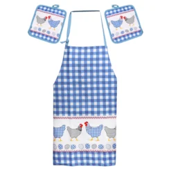 Küchentextilien-Set Schürze & Topflappen „Hühner“, 3-teilig