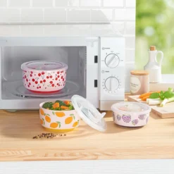 Keramik-Mikrowellen-Dosen „Früchte“, 3 Stück