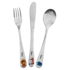 Kinderbesteck personalisiert mit Namen, 3-teilig bunt bedruckt