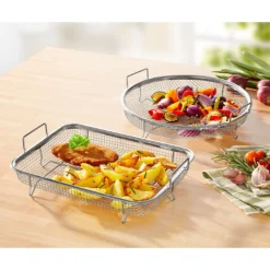 Knusper-Grillkorb "Edelstahl" 2er Set, eckig und rund