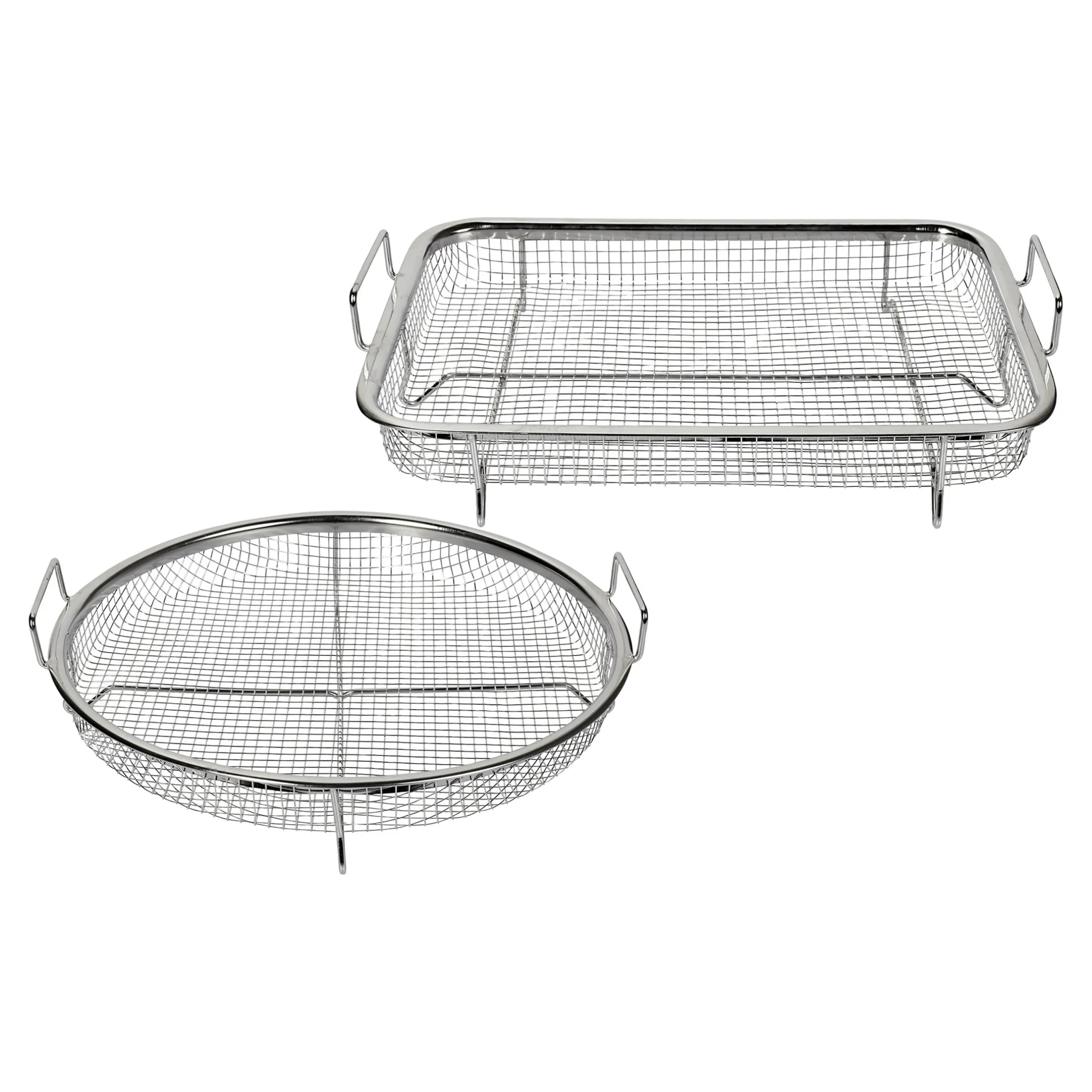 Knusper-Grillkorb "Edelstahl" 2er Set, eckig und rund