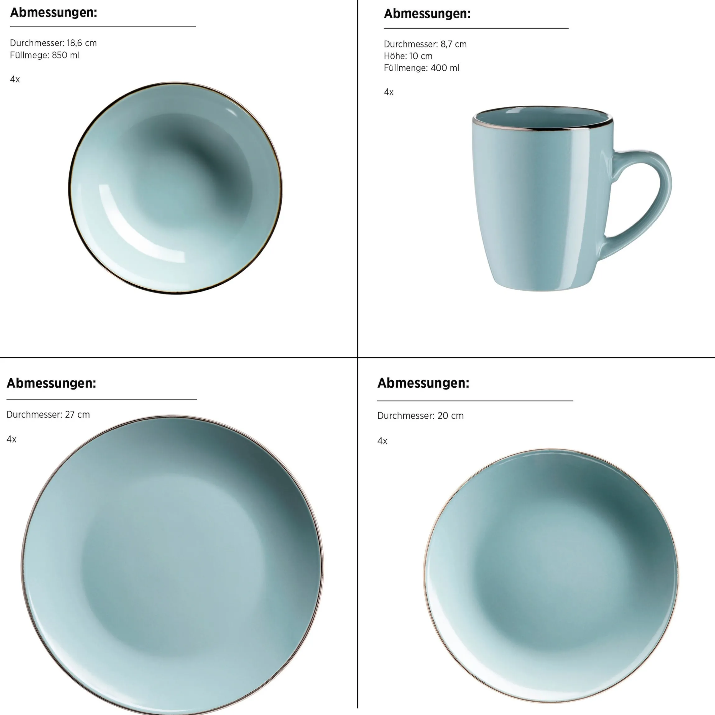 Kombiservice, Steinzeug METALLIC RIM Blau