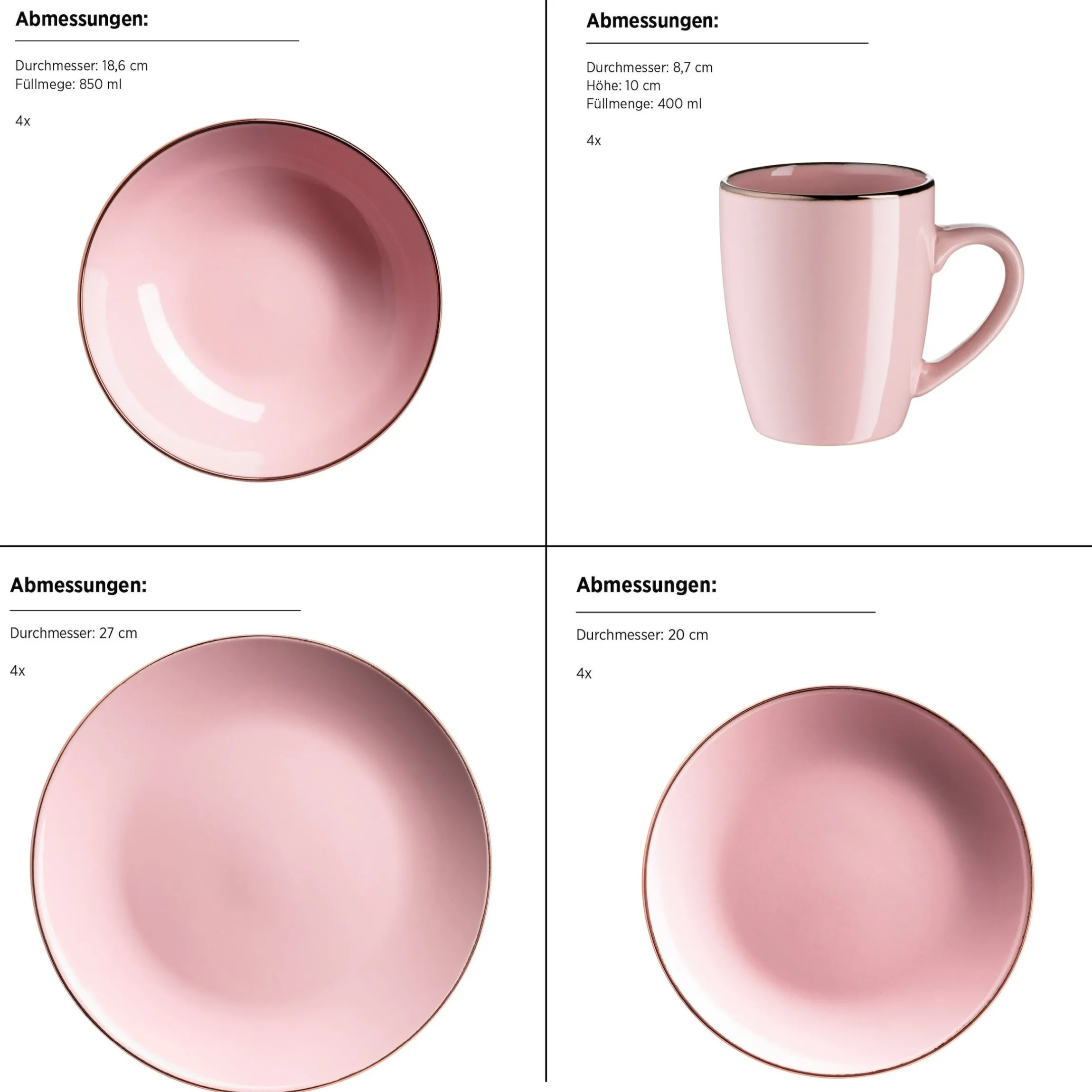 Kombiservice, Steinzeug METALLIC RIM Rosa