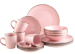 Kombiservice, Steinzeug METALLIC RIM Rosa