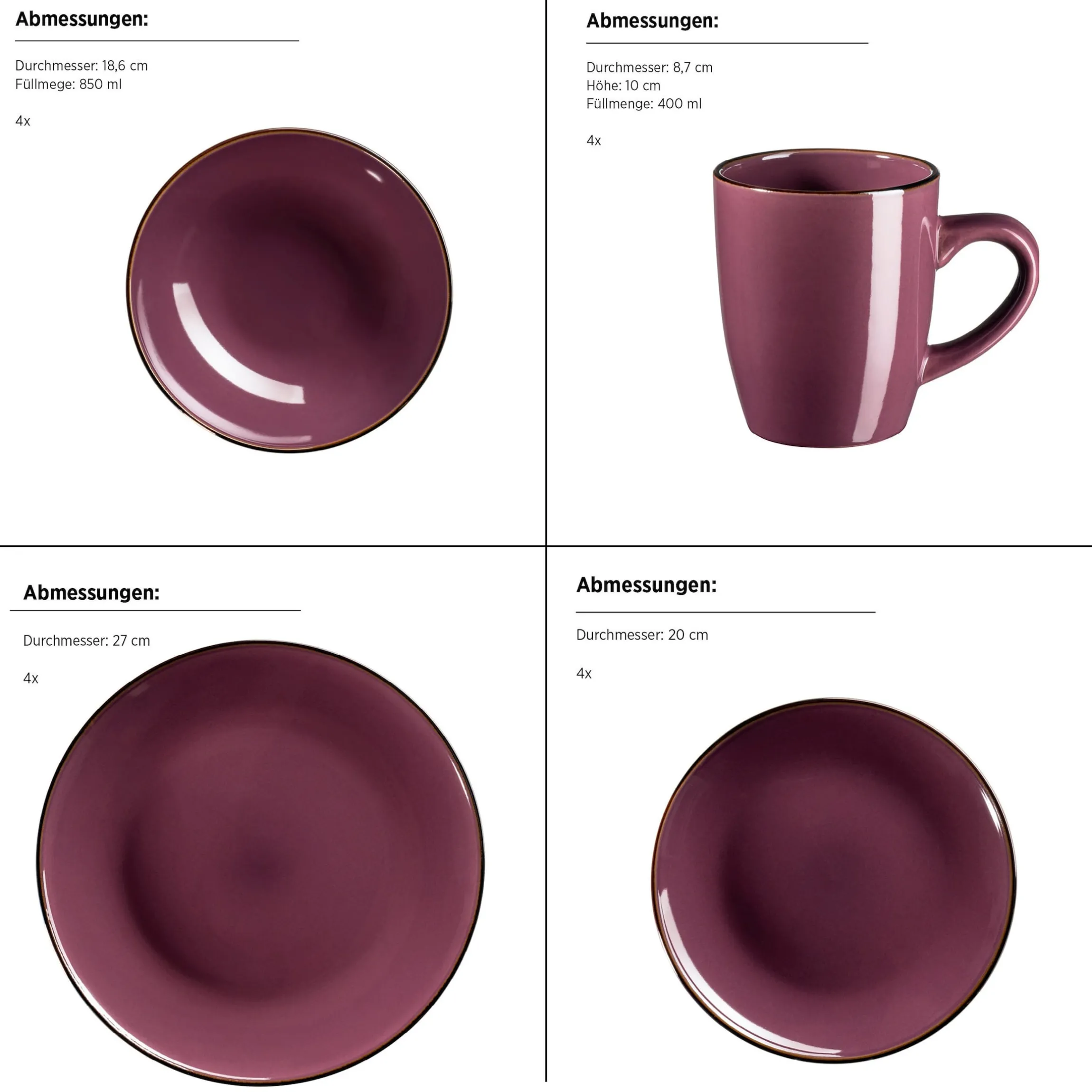 Kombiservice, Steinzeug METALLIC RIM Lila