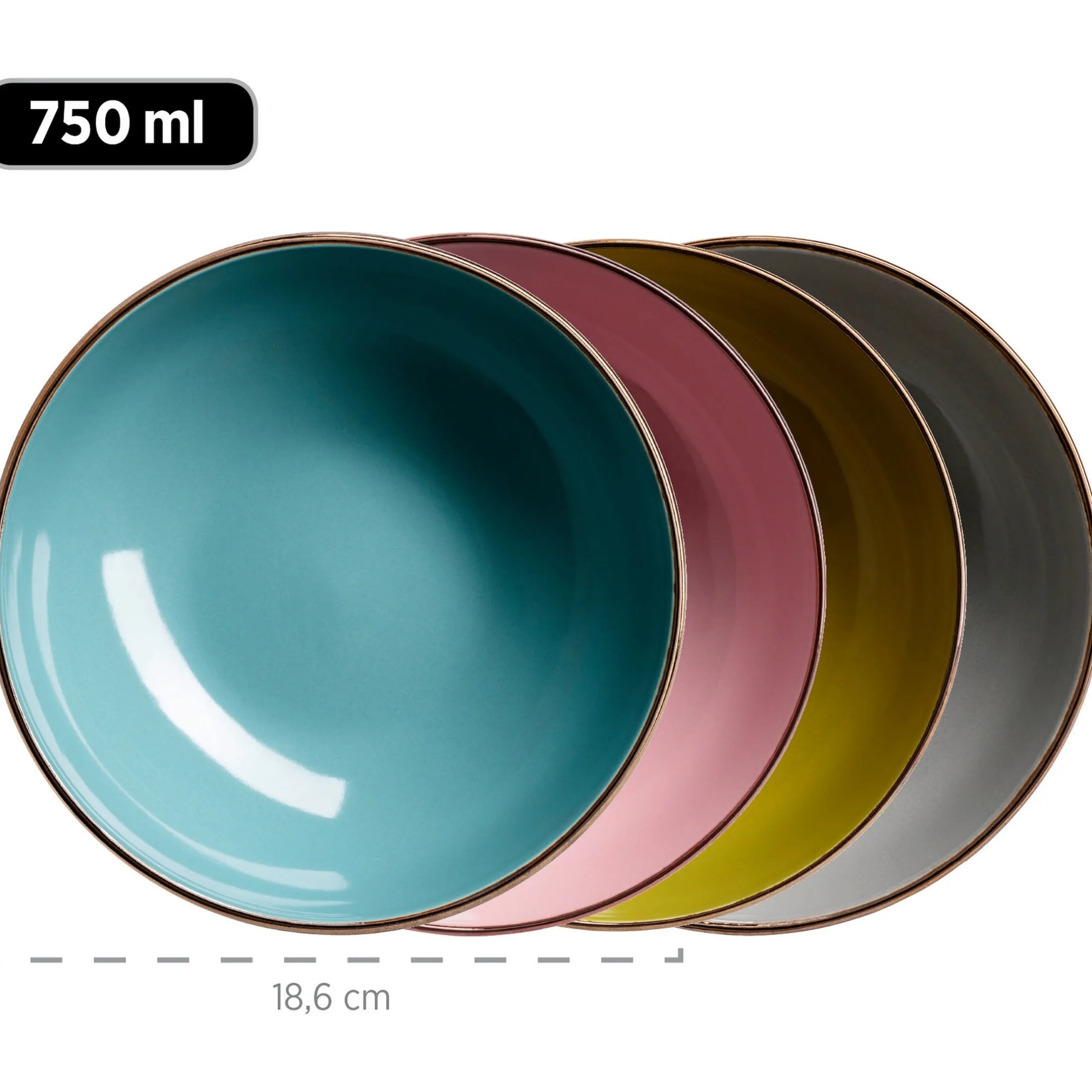 Kombiservice, Steinzeug METALLIC RIM Rosa, Grün, Blau, Grau