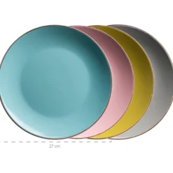 Kombiservice, Steinzeug METALLIC RIM Rosa, Grün, Blau, Grau
