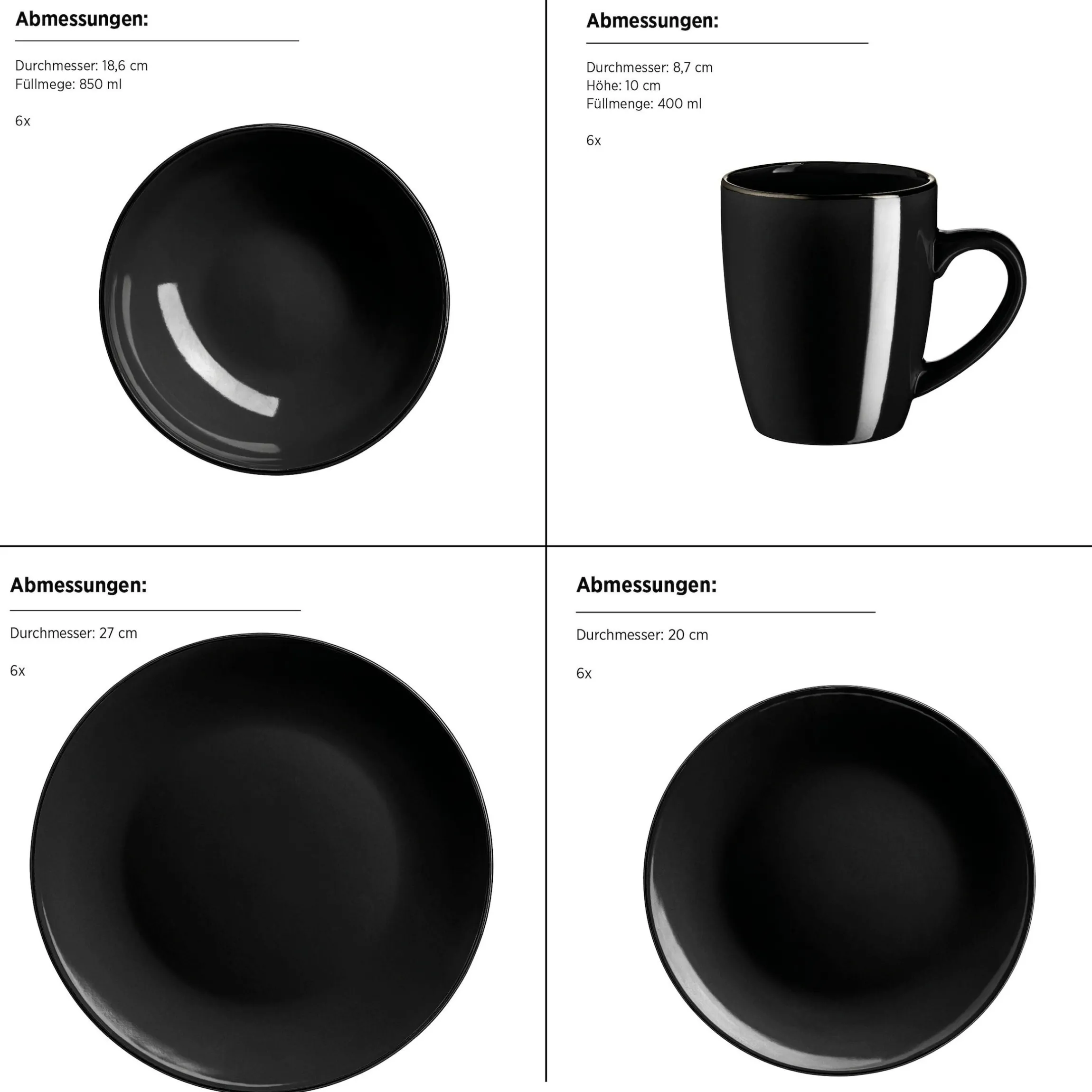 Kombiservice, Steinzeug METALLIC RIM Schwarz