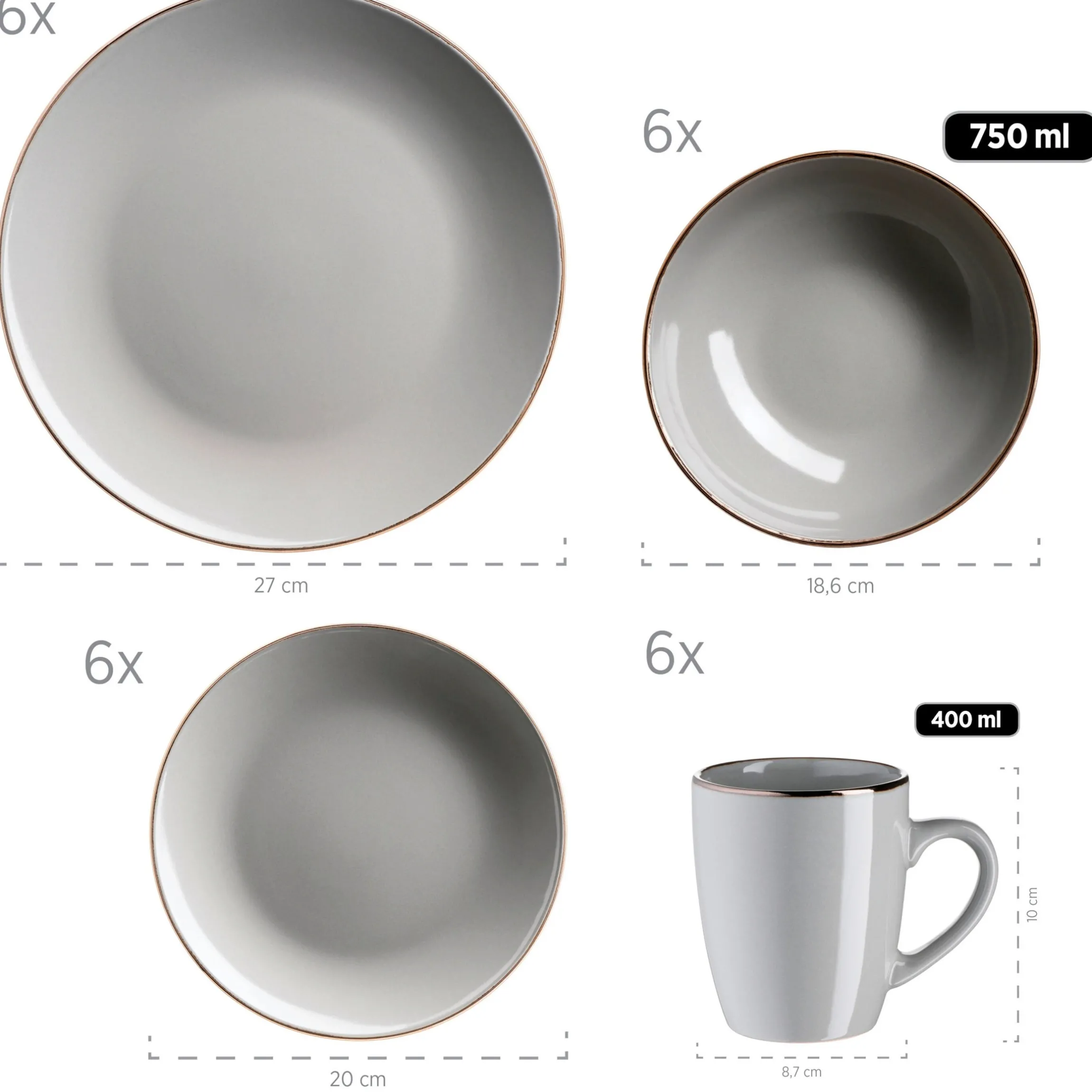 Kombiservice, Steinzeug METALLIC RIM Grau