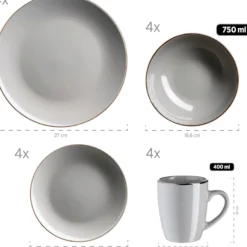 Kombiservice, Steinzeug METALLIC RIM Grau