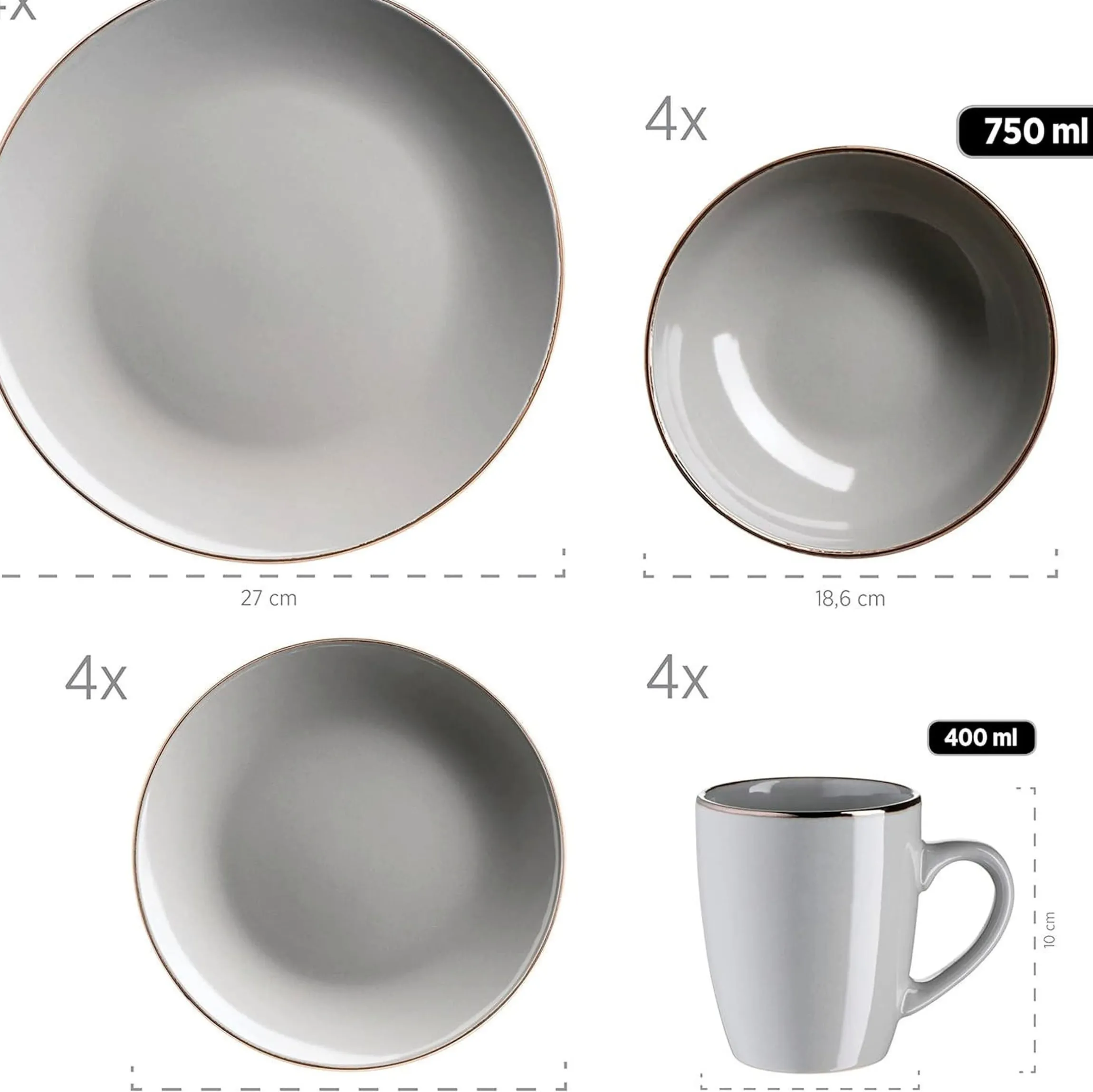 Kombiservice, Steinzeug METALLIC RIM Grau