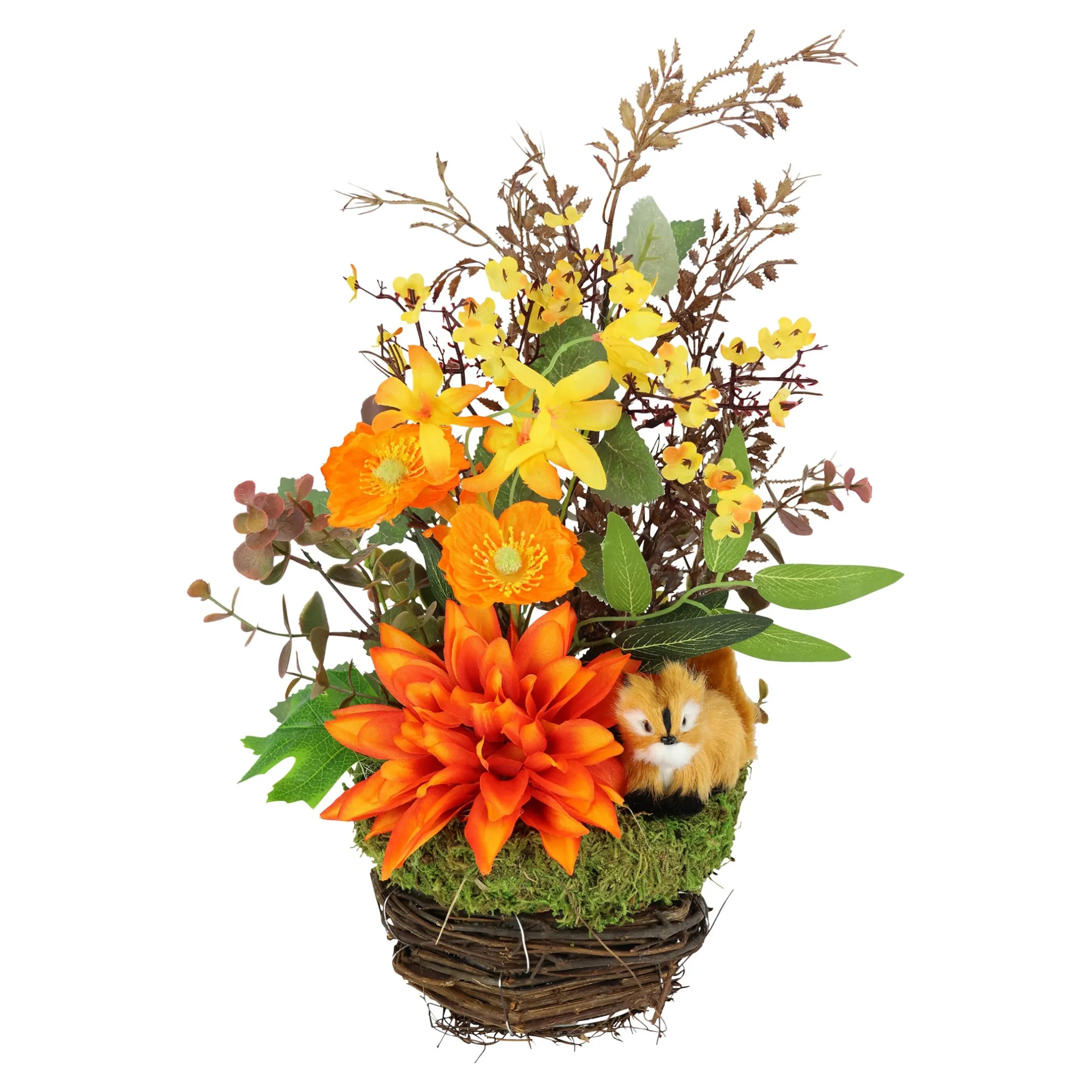 Kunstblumengesteck "Dahlie mit Eichhörnchen"