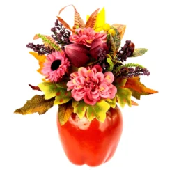 Kunstblumengesteck "Dahlien im Apfeltopf"