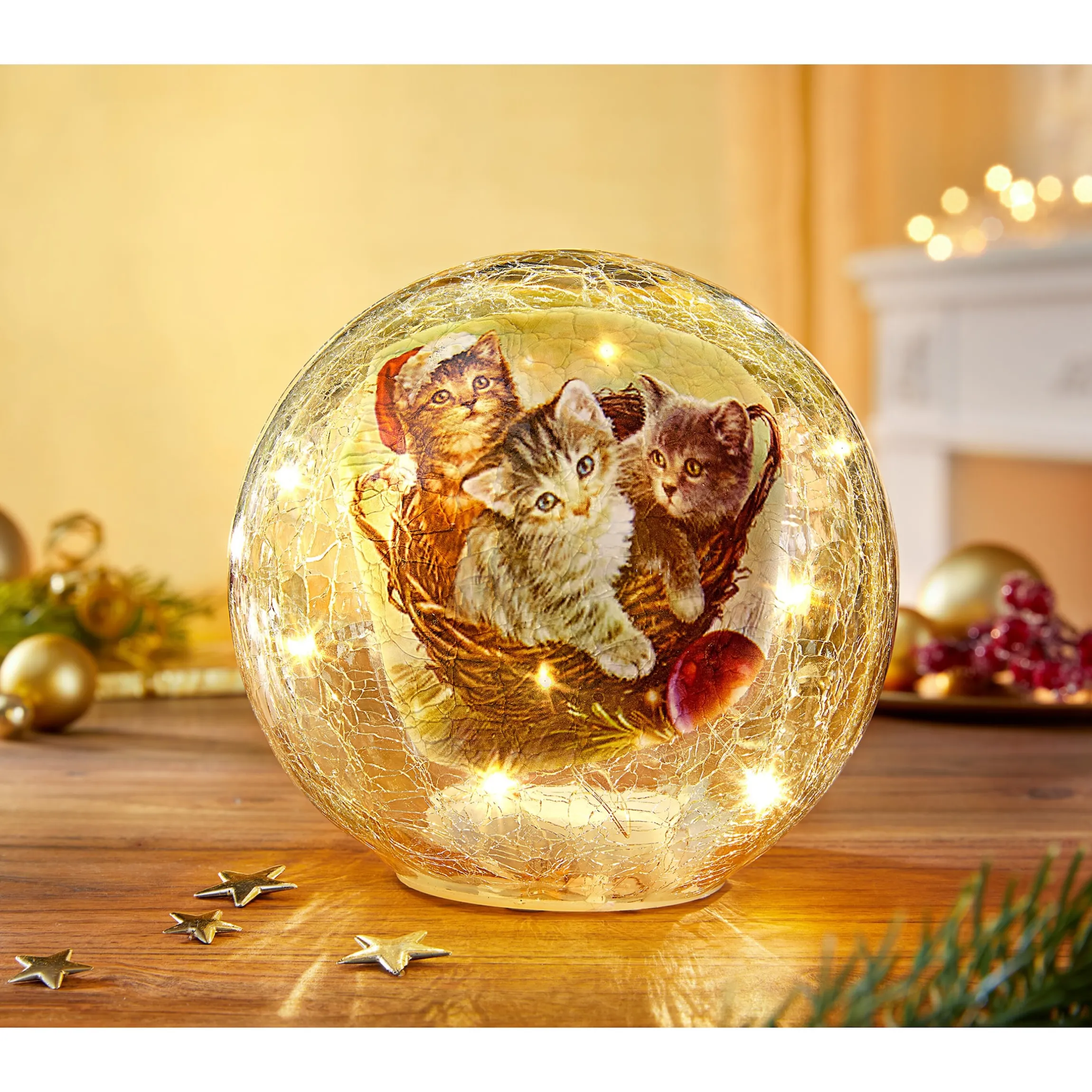LED-Glaskugel "Weihnachtskatzen"