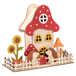 LED-Holzdeko „Igel-Haus“
