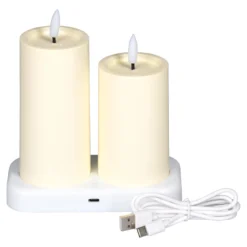 LED-Kerzen mit Ladestation, 2 Stück cremeweiß